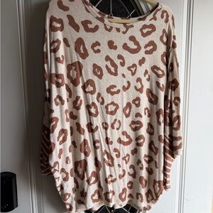 Women’s Leopard Print Long Sleeve Top - Beige and Brown